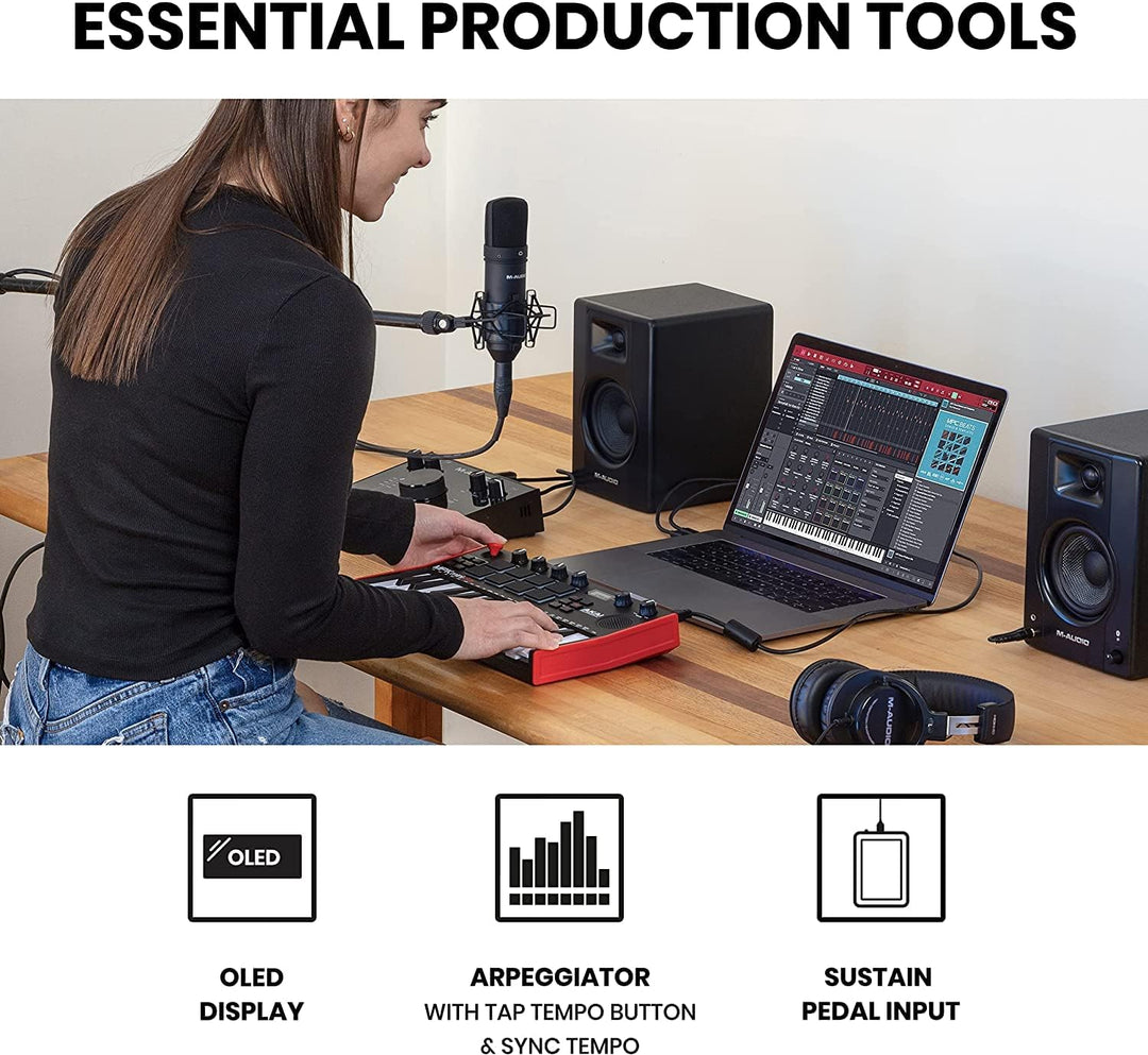 AKAI Professional MPK Mini Play MK3 - MIDI Keyboard Controller mit eingebautem Lautsprecher und Soun