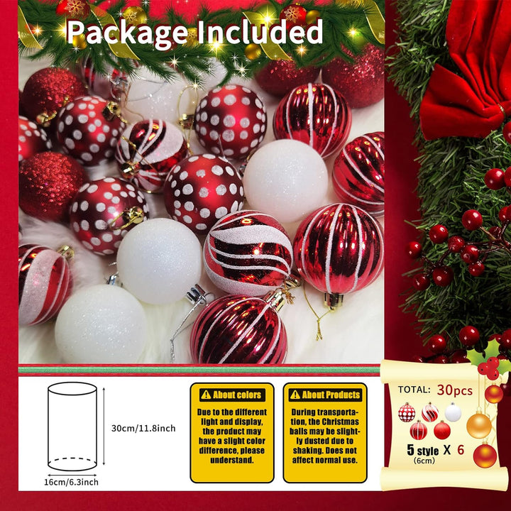 30 Stück, 6 cm, Weihnachtskugeln, Weihnachtskugeln, Weihnachtskugeln, bruchsichere Weihnachtskugeln