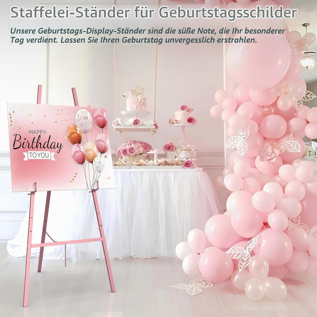 Staffeleiständer Rose, Staffelei für Schilder in Roségold mit verstellbarer Kette, höhenverstellbare