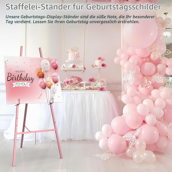 Staffeleiständer Rose, Staffelei für Schilder in Roségold mit verstellbarer Kette, höhenverstellbare