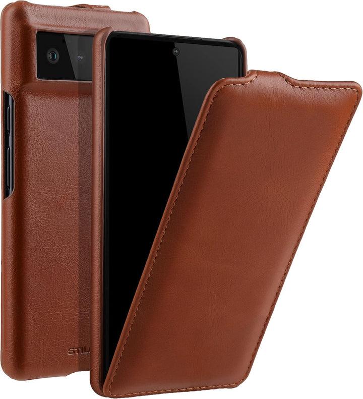 STILGUT UltraSlim kompatibel mit Google Pixel 6 Pro Hülle - Pixel 6 Pro Flip Case aus Leder, Klapphü