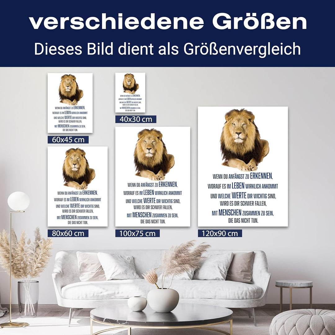 wandmotiv24 Motivations Motiv als Leinwandbild, 100x75cm, Hochformat, Leben, Werte, Menschen, Löwe,
