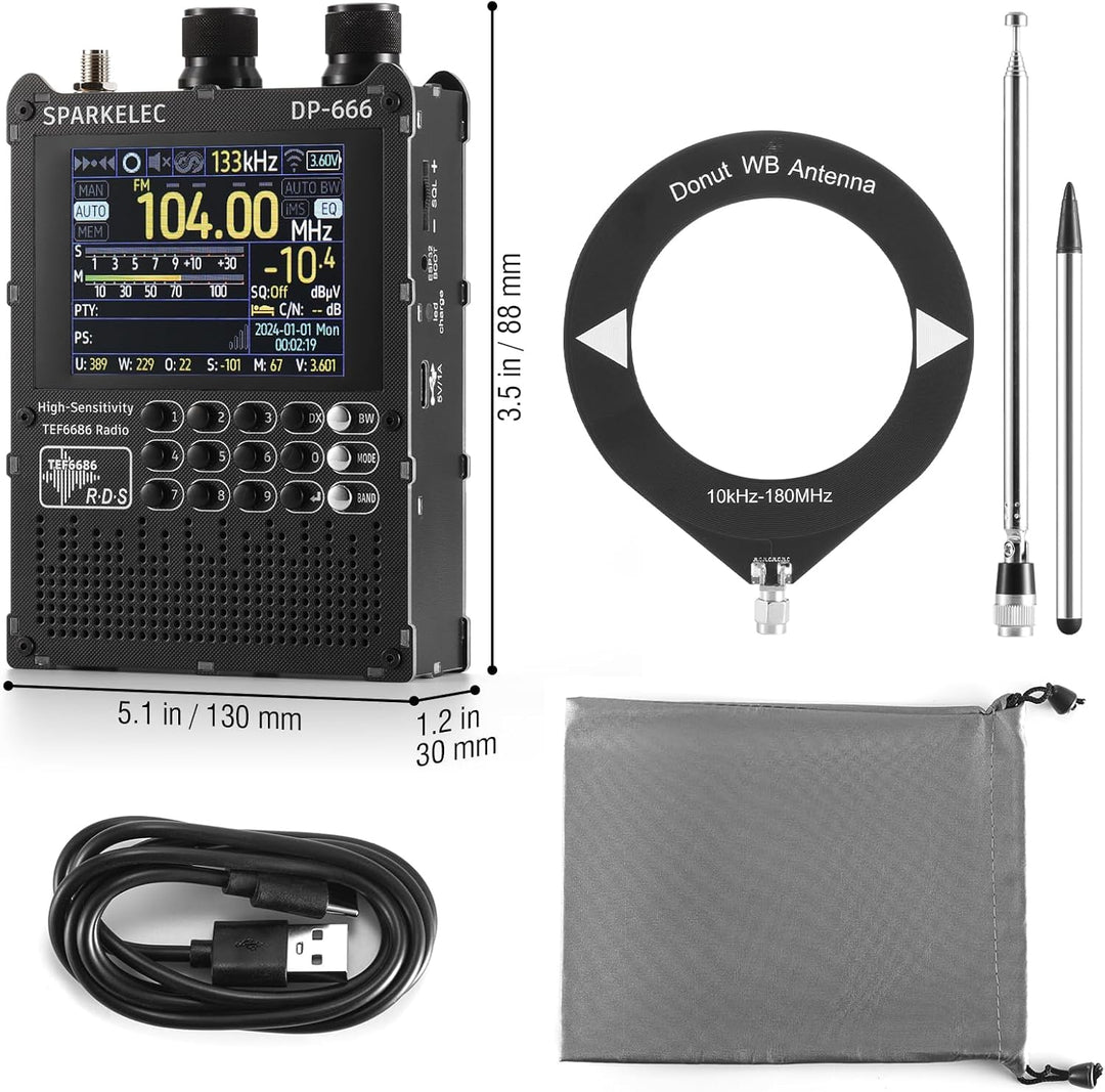 Raddy DP-666 Vollband DSP Radio mit TEF6686 Chip, AM/FM/LW/MW/SW RDS, 2,8" Touchscreen & Stylus, 500