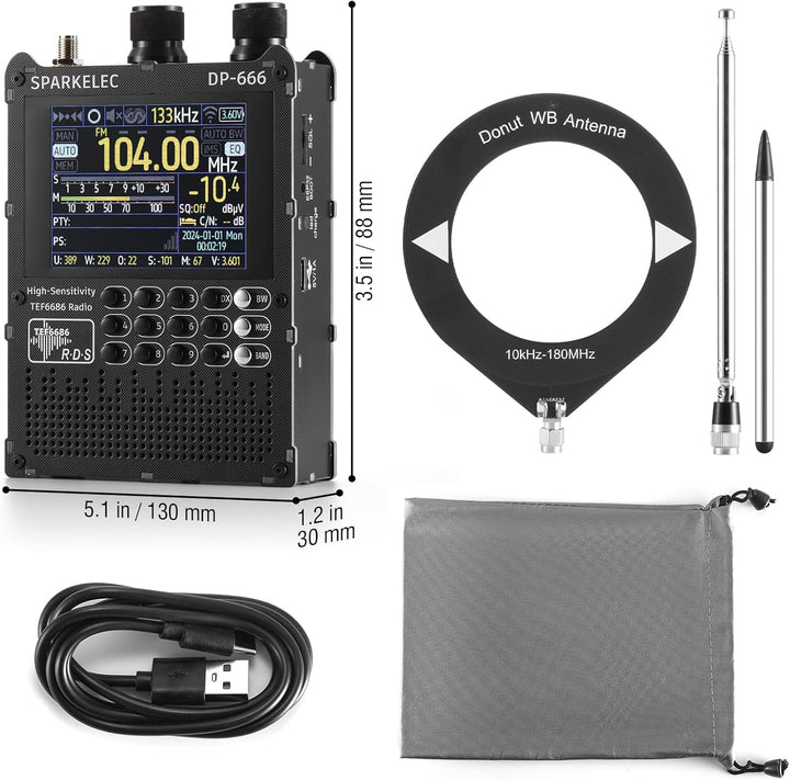 Raddy DP-666 Vollband DSP Radio mit TEF6686 Chip, AM/FM/LW/MW/SW RDS, 2,8" Touchscreen & Stylus, 500