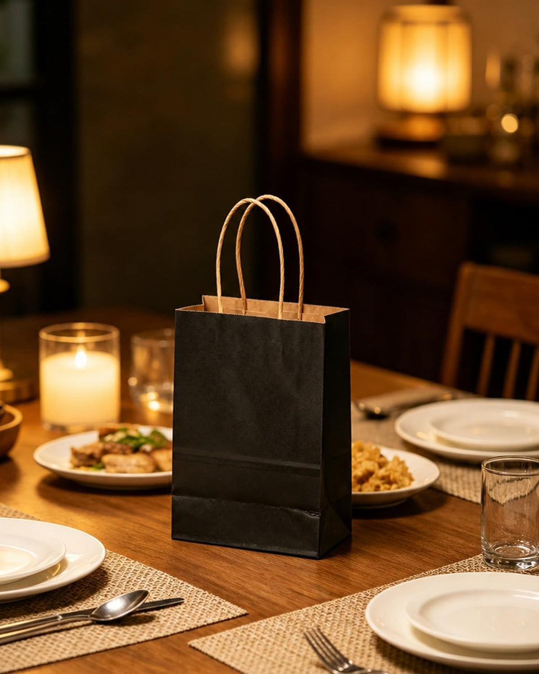 Gcardist 50 Stück Mini-Geschenktüten Schwarz-Geschenktüten aus Papier mit Henkeln–Tasche Partygesche