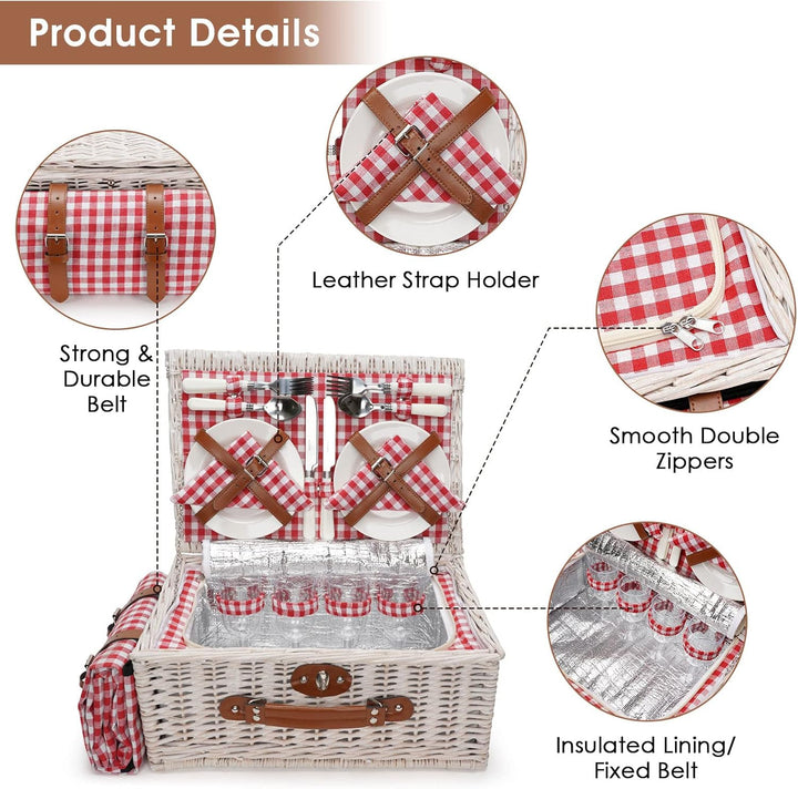 Picknick-Kühlkorb-Set für 4 Personen mit grosser wasserdichter Picknickdecke, isoliertem Fach und Be