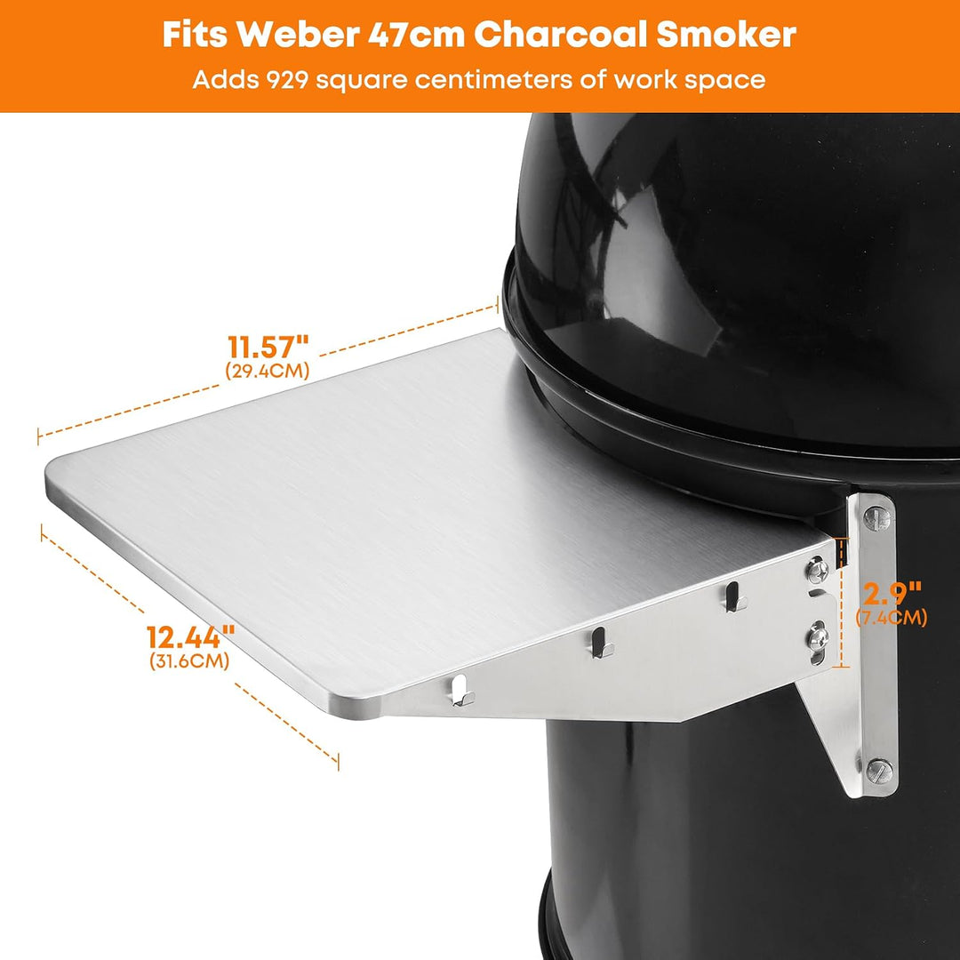 onlyfire Grill Beistelltisch für Weber Smoker Holzkohlengrill 47cm, Klappbar Grilltischregal, Edelst