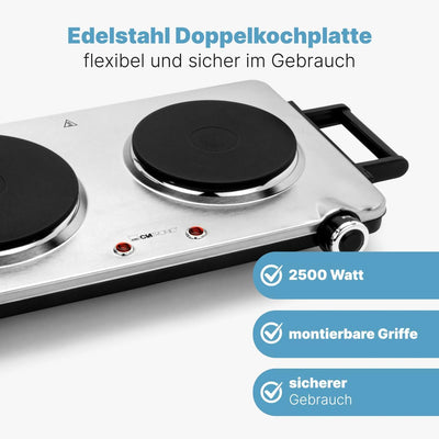 Clatronic Doppel-Kochplatte DKP 3668 E, für Camping, Küche oder Büro, zwei Kochplatten gross 18 cm u