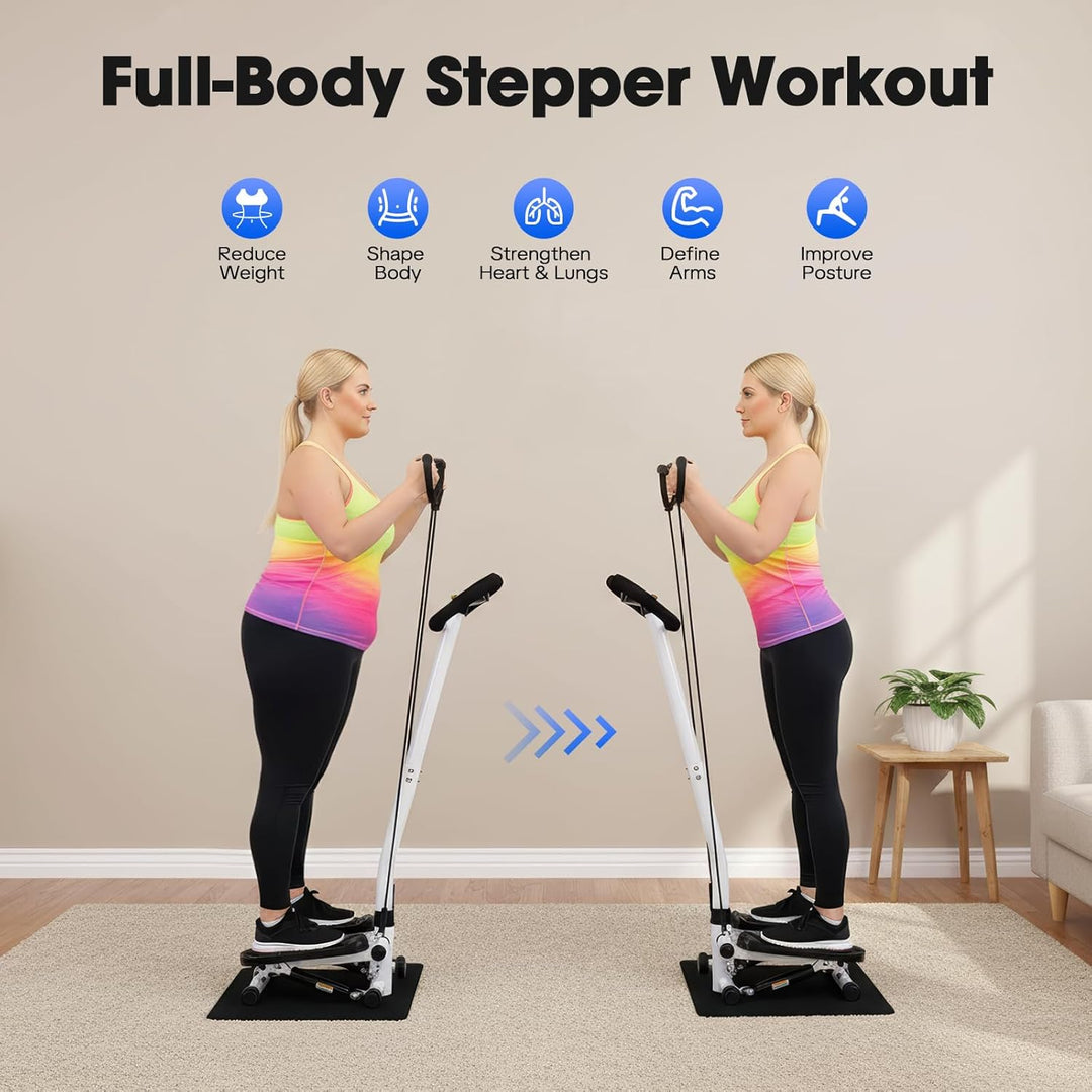 2in1 Fitness Stepper für Zuhause,Up-Down Swing Stepper mit Power Ropes und Lenker,LCD-Monitor,höhenv