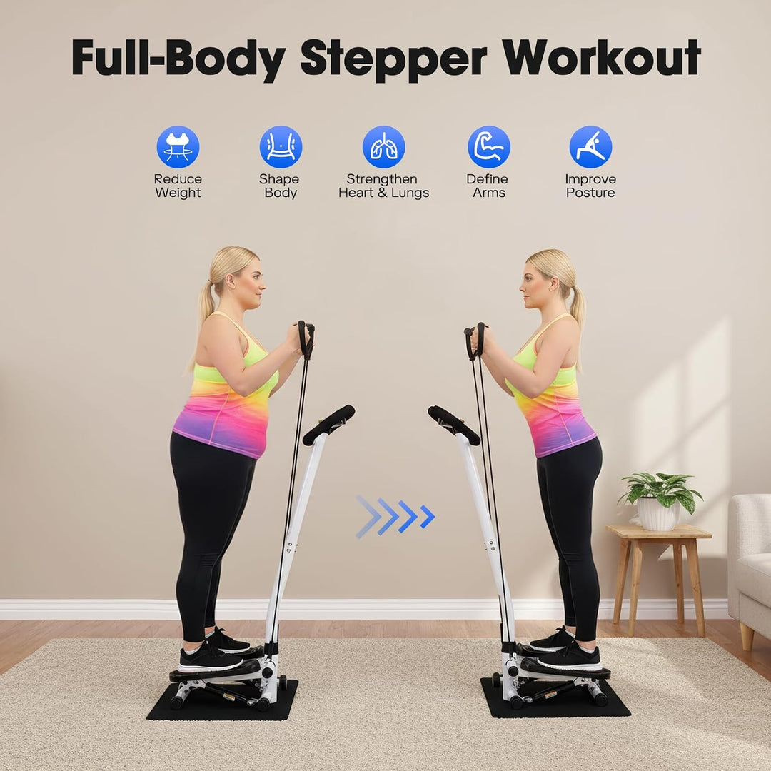 Stepper mit Griff, Fitness Heimtrainer mit LCD-Schirm, Handgriff und 90cm Widerstandsbandes, für Bei