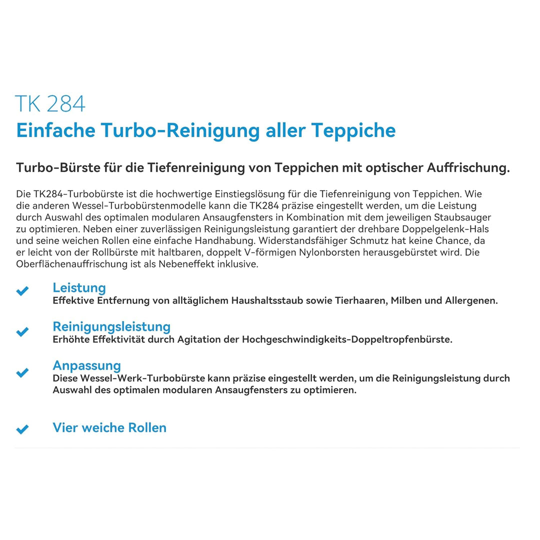Wessel Werk TK284 Turbodüse 32/35mm mit rotierender Bürste für Teppiche Tierhaare Hartböden leise &