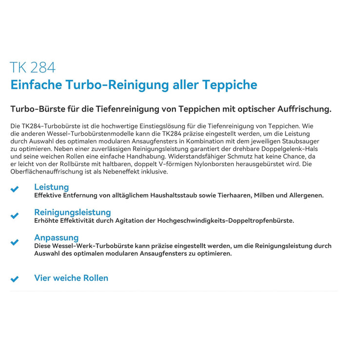 Wessel Werk TK284 Turbodüse 32/35mm mit rotierender Bürste für Teppiche Tierhaare Hartböden leise &