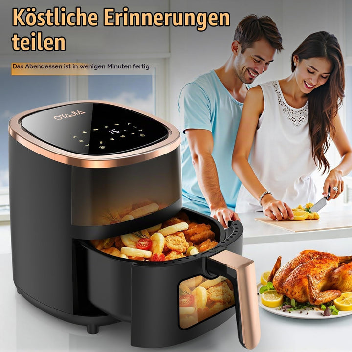 Heissluftfritteuse 5.5L XXL Airfryer mit 8 Programmen, LED-Touch-Display, 1200W ölfreier Heissluftfr