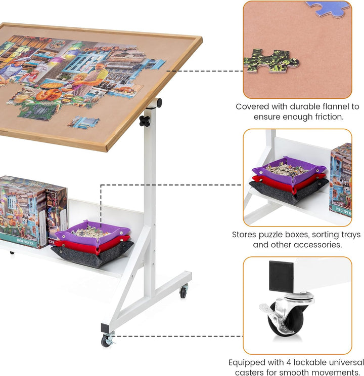 Tektalk Puzzletisch mit Winkel- & Höhenverstellung, Puzzlebrett mit Deckel, kippbare Puzzlestaffelei