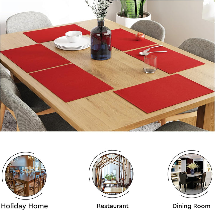 Encasa XO Platzsets Esstisch Set von 6 | Solide rot | Fein gerippte Baumwoll-Tischunterlage | Grösse
