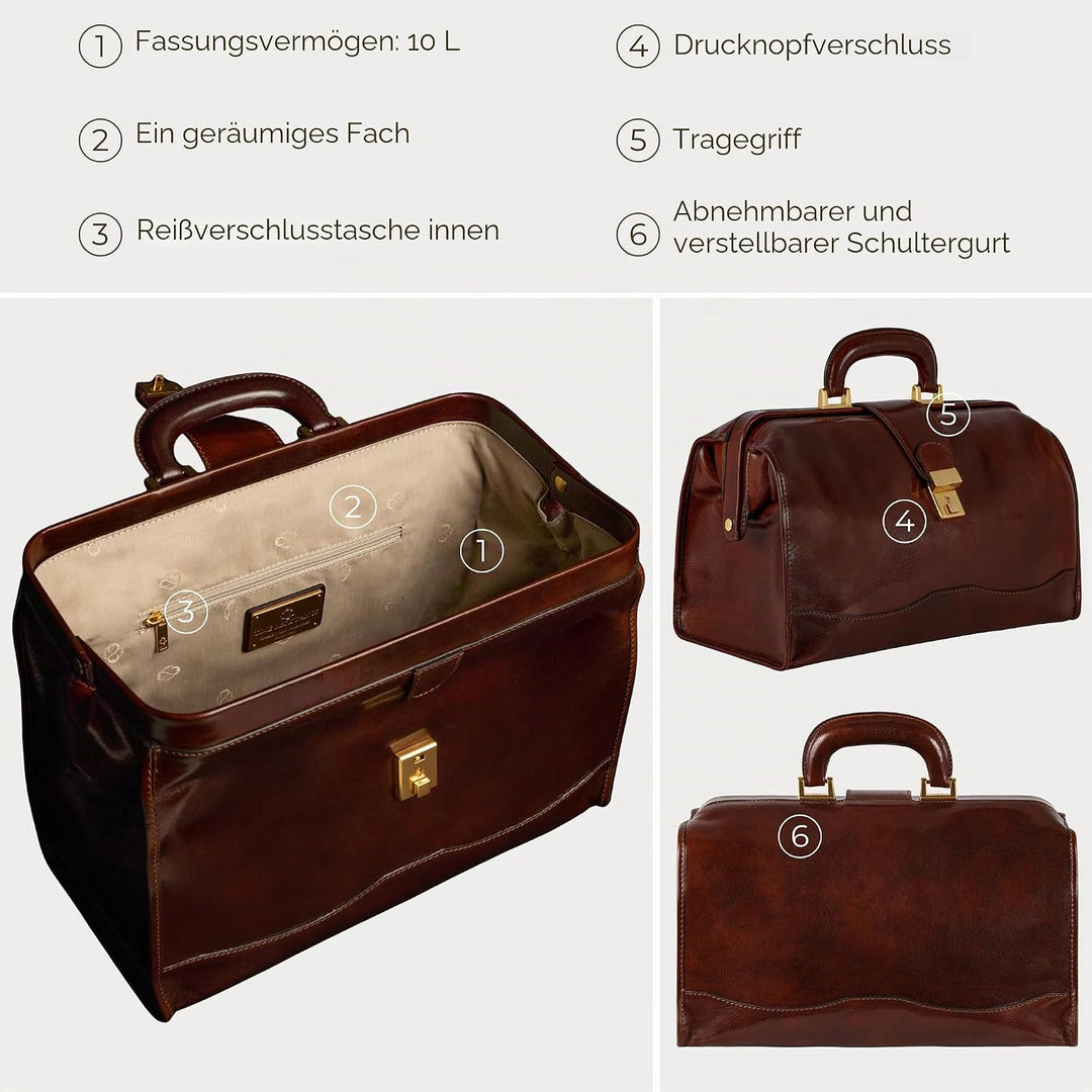 Time Resistance Leder Arzttasche - Arztkoffer - Doktortasche - Aus 100% Echtleder - Aktentasche für