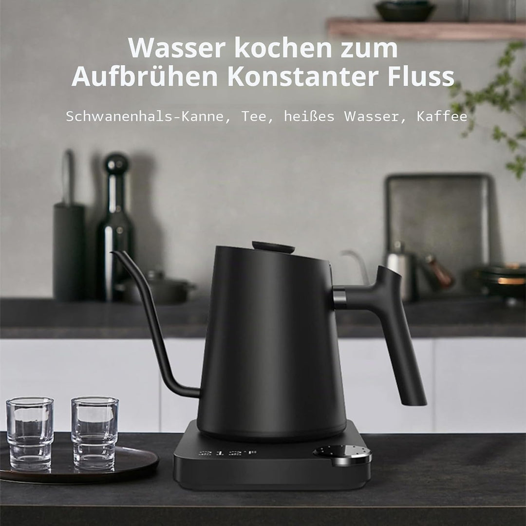 Wasserkocher mit Temperatureinstellung, 0.9L Schwarz Schwanenhals Wasserkocher 1200W Elektrischer Ed