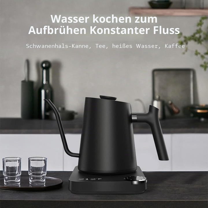Wasserkocher mit Temperatureinstellung, 0.9L Schwarz Schwanenhals Wasserkocher 1200W Elektrischer Ed