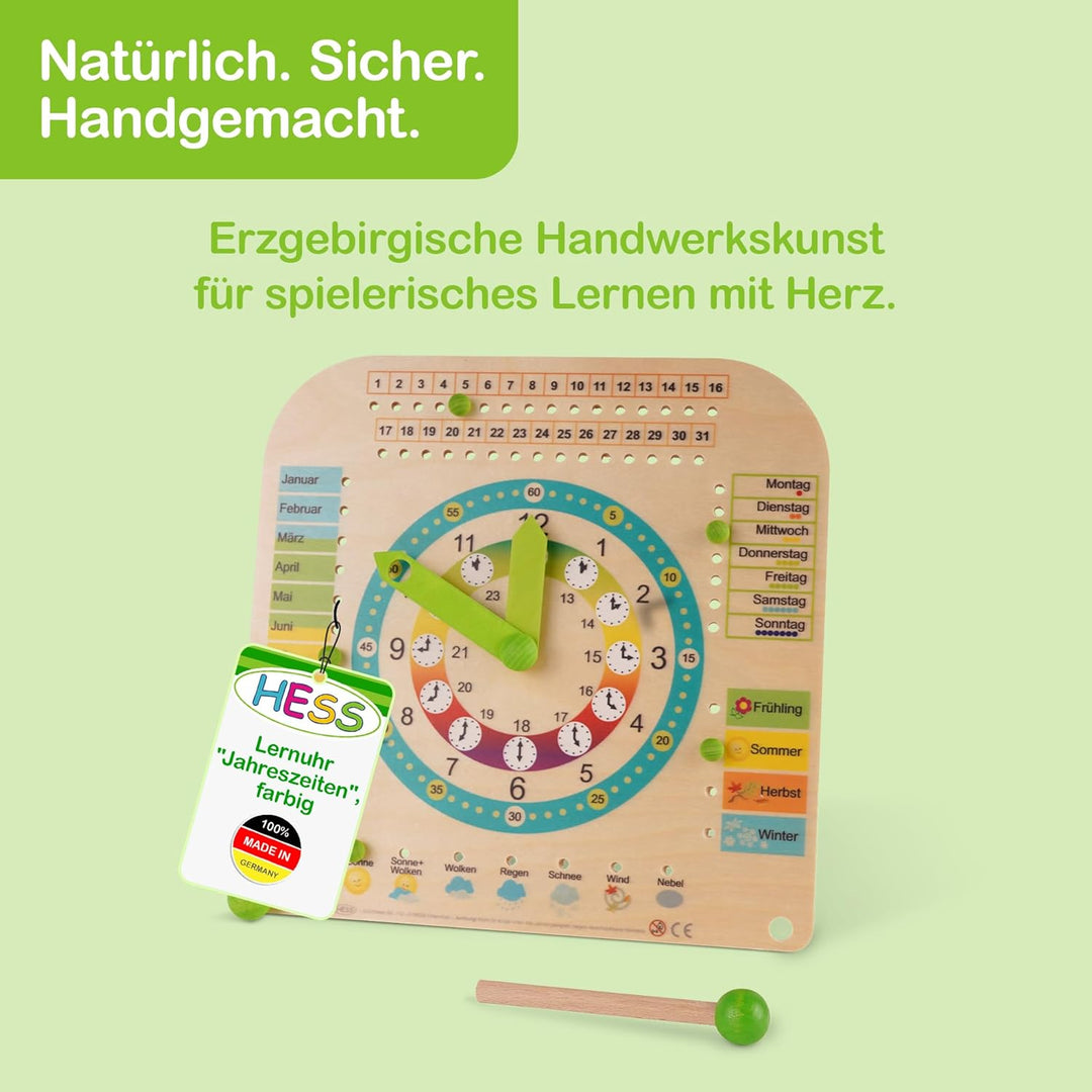 Hess Holzspielzeug 14658 - Stand - Kinderlernuhr aus Holz, ca. 25 x 25 cm