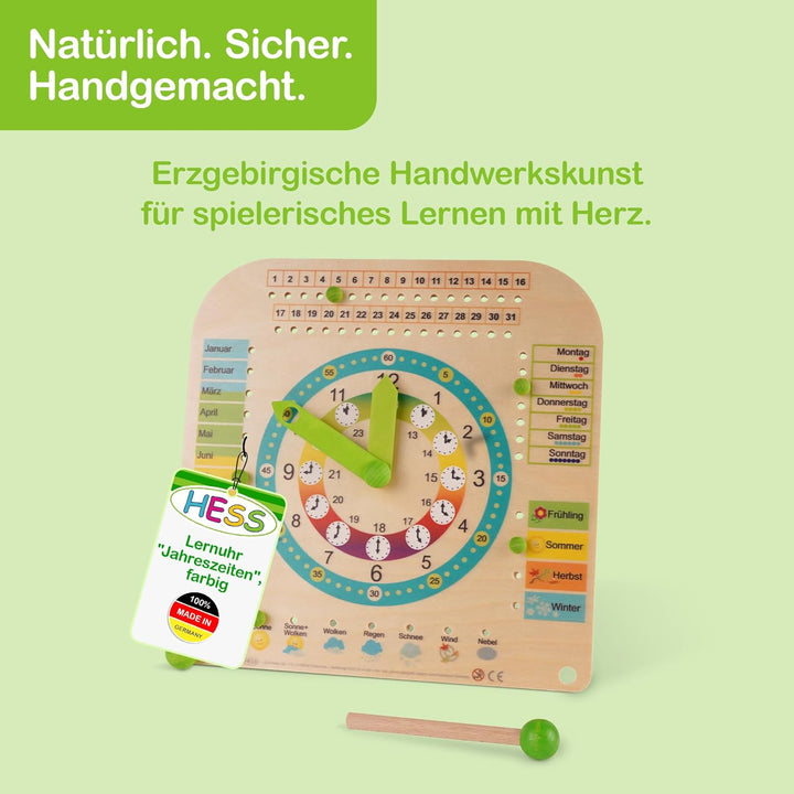 Hess Holzspielzeug 14658 - Stand - Kinderlernuhr aus Holz, ca. 25 x 25 cm