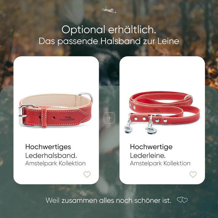 FREUDENTIER® Hundeleine Leder in Spicy Red, verstellbare Führleine, robust &amp; stilvoll, Amstelpark Ko