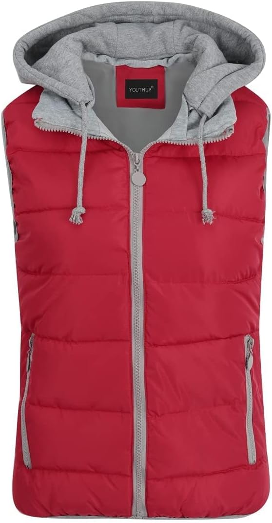 YOUTHUP West Damen Steppweste mit Kapuze Leicht Winterweste Freizeit Outdoor Ärmellos Jacke Gilet Bo