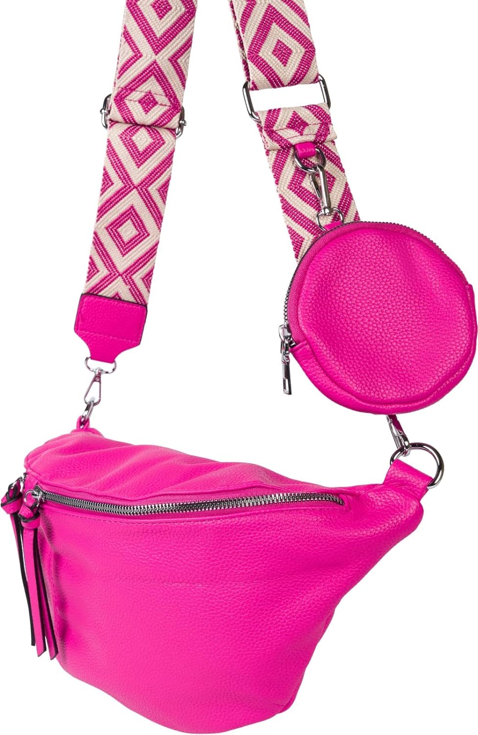 styleBREAKER Damen Halbmond Crossbody Schultertaschen Set 3-Teilig, Schultergurt mit Muster, Schlüss