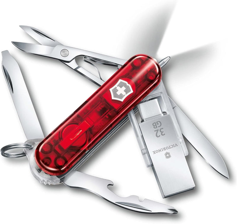 Victorinox, Taschenmesser, klein, Midnite Manager@work, 58 mm, rot transparent (11 Funktionen, Kling