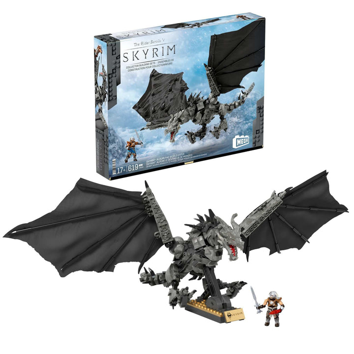 MEGA Skyrim Actionfigur Bauspielzeug, Alduin der Weltenfresser mit 619 Teilen, mit 1 Dragonborn-Figu