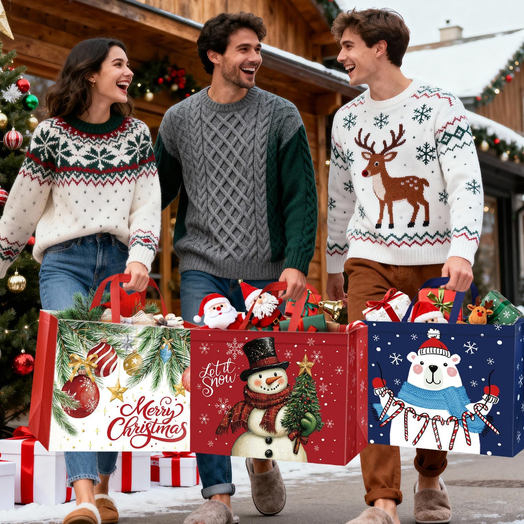 DECHISY 6 Stück Weihnachtstüten Gross, Geschenktüten Weihnachten mit Griffen, Non Woven Weihnachtsge