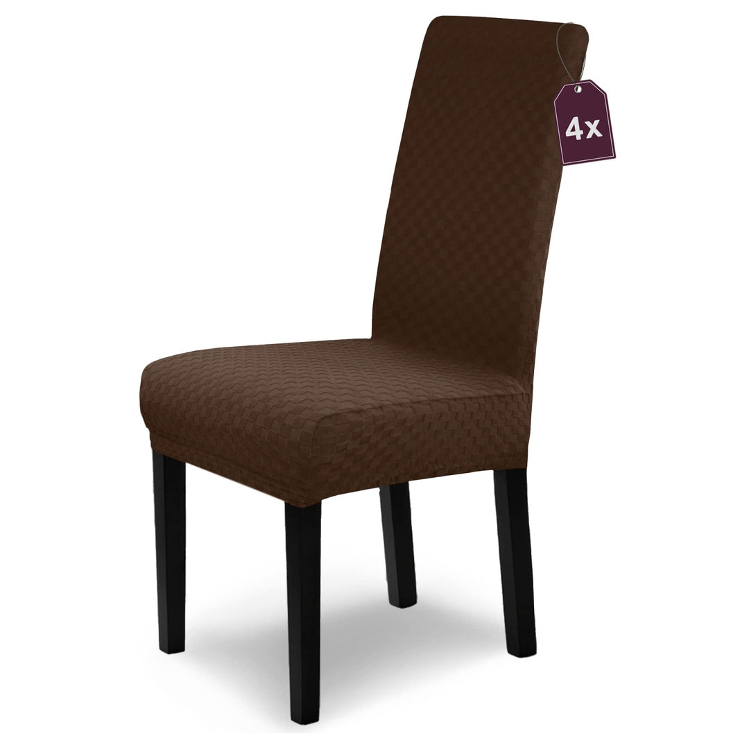 SCHEFFLER-Home Stuhlhussen Stretch Emil/Stretch Stuhlhussen Braun 4er Set/elastische Stuhlabdeckunge