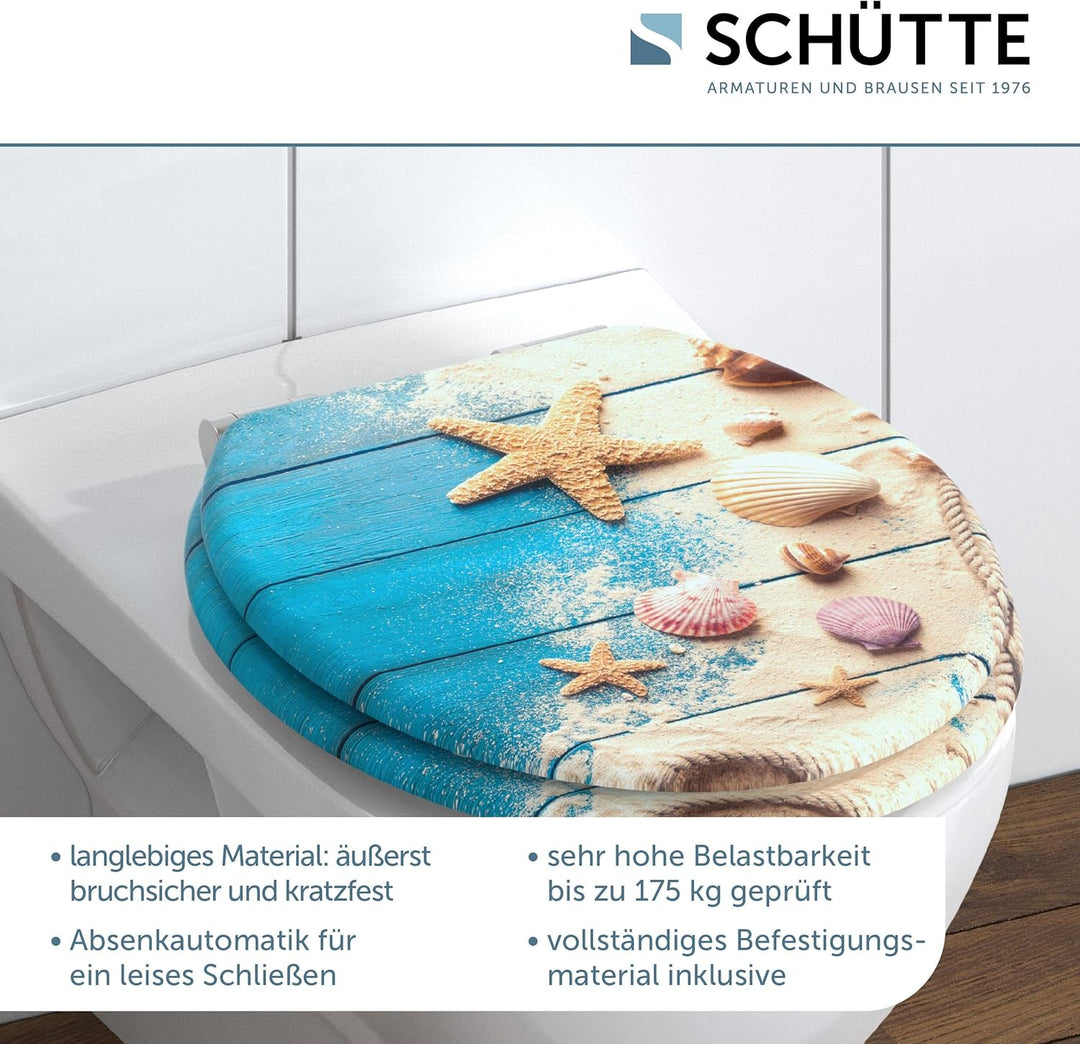 SCHÜTTE WC-Sitz BEACH WOOD mit Absenkautomatik aus Holz | Toilettensitz mit Klodeckel | Holzkern Toi