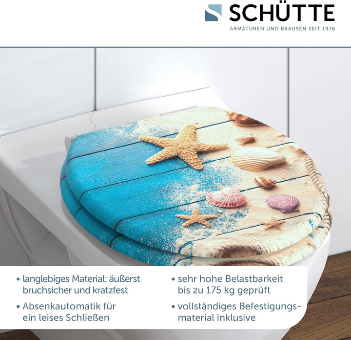 SCHÜTTE WC-Sitz BEACH WOOD mit Absenkautomatik aus Holz | Toilettensitz mit Klodeckel | Holzkern Toi