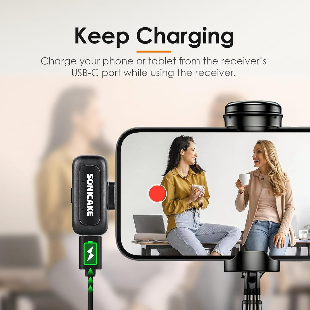 SONICAKE Mini Wireless Mikrofon, 2,4 GHz Dreistufige Geräuschunterdrückung | Kompatibel mit iPhone/A