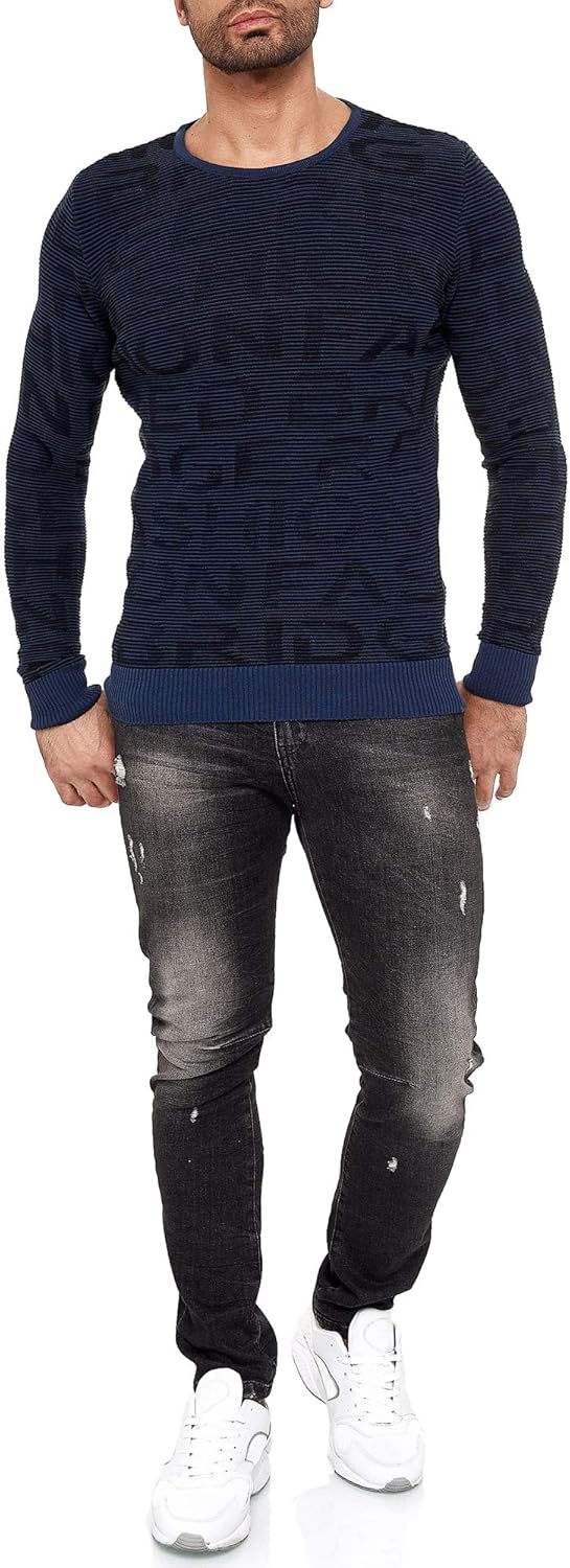 Red Bridge Herren Pullover Strickpullover 3D Structure Kontrast S Blau, S Blau