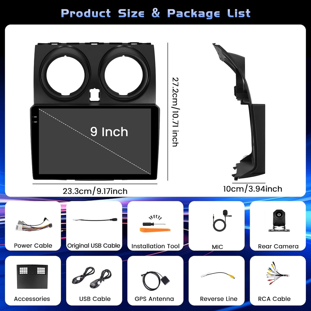Hikity 4+64G 9" Android Autoradio für Nissan Qashqai J10 2006-2016 | Incell Touchscreen Wireless Car