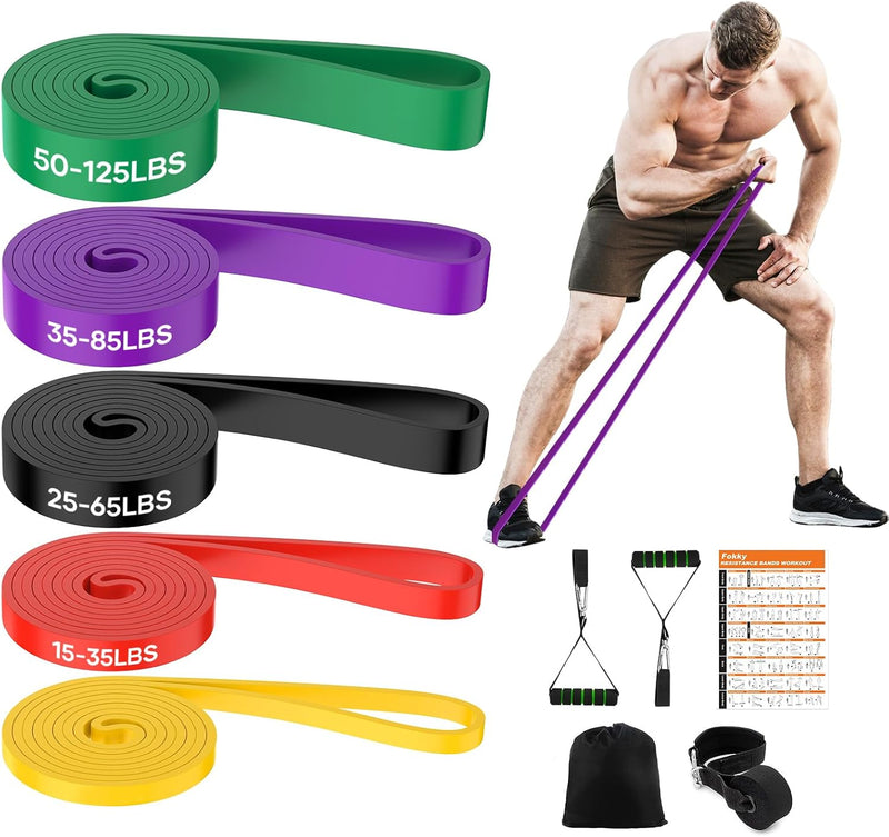 Fokky Fitnessbänder 5 Set, Widerstandsband Resistance Bands Set in 5 Stärke, Fitnessband mit Türanke