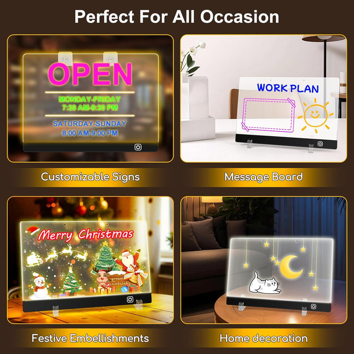 Wiederaufladbar LED Maltafel Kinder 30x20cm mit 7 Lichtfarben & 12 Stiften, Transparente Acryl LED Z