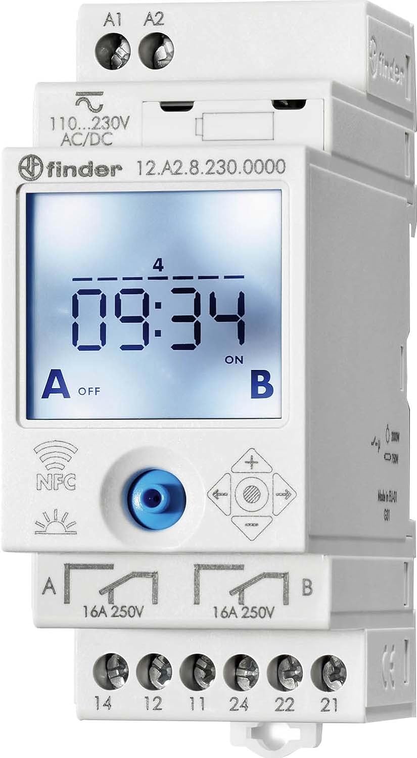 finder 230.0000-1 Zeitschaltuhr Fuer Hutschiene Betriebsspannung: 230 V/AC 12.A2.8.230.0000 2 Wechsl