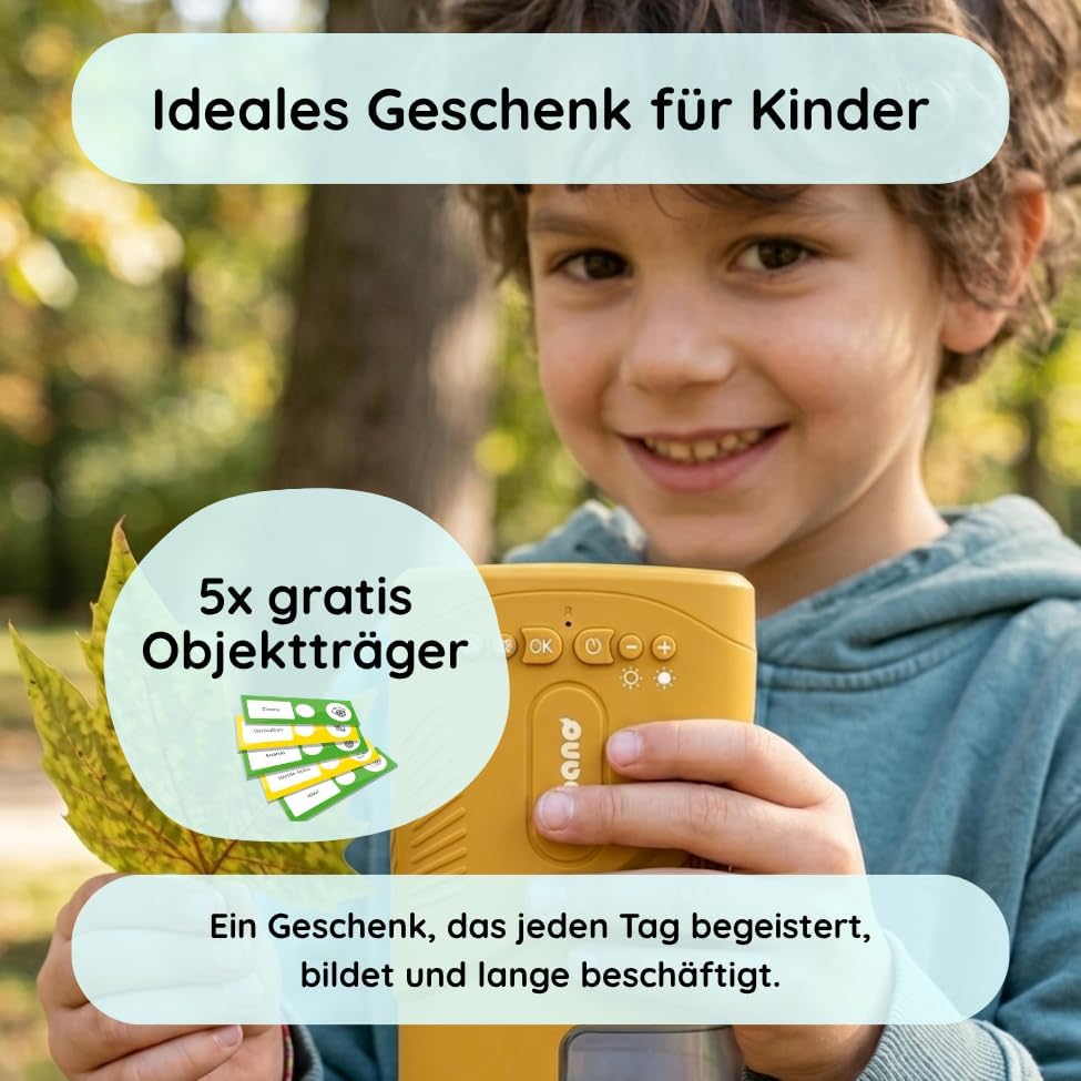 Rabano Tragbares Kinder Mikroskop, 1000x Zoom und HD-Bildschirm, Digitales Mikroskop Kinder für Expe