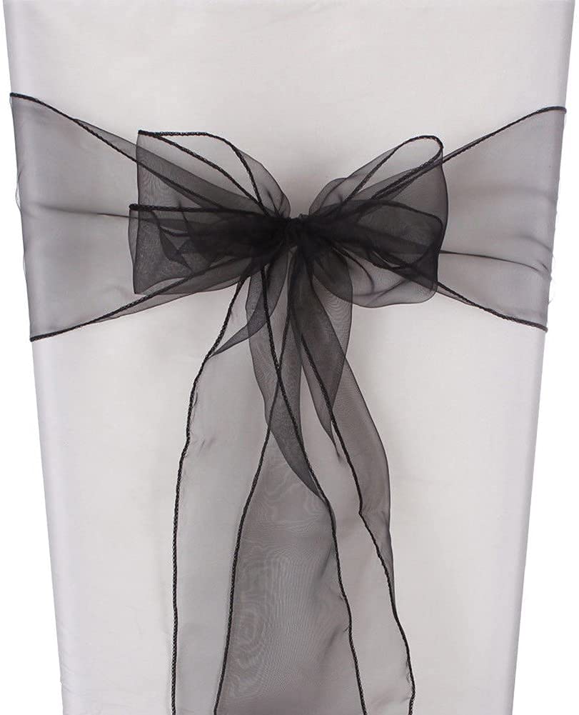 CNFQ Stuhlschleifen, Organza, für Taufe, Party, Dekoration, Hochzeit, Schwarz, 50 Stück, Schwarz