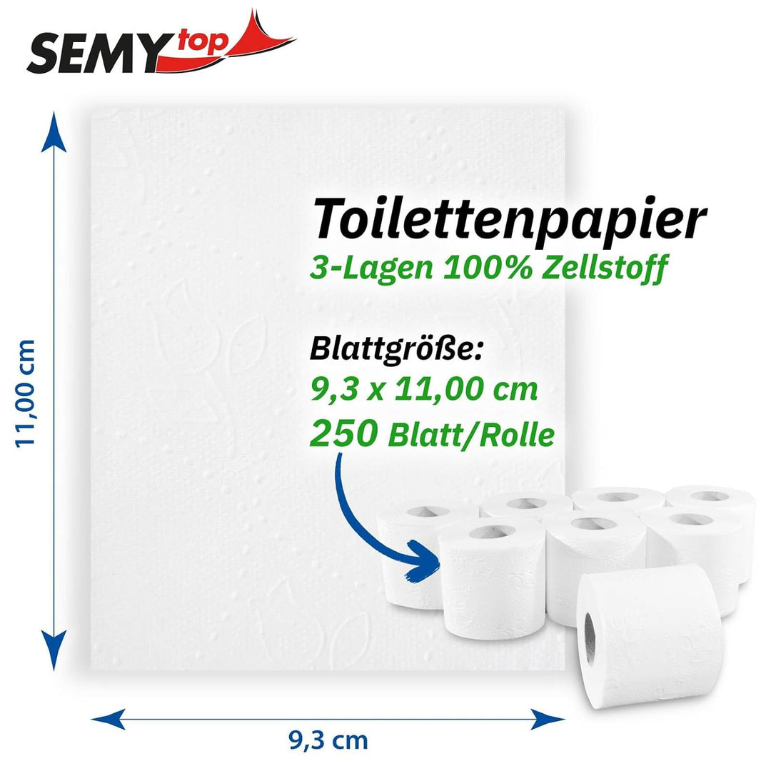 Semy Top Toilettenpapier 3 lagig 250 Blatt hochweiss, 7er Pack (7 x 8 Stück)