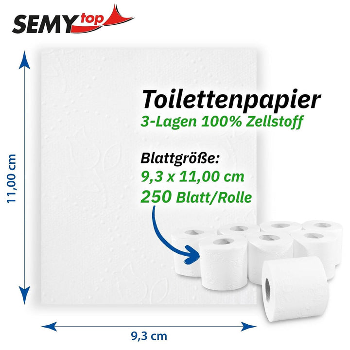 Semy Top Toilettenpapier 3 lagig 250 Blatt hochweiss, 7er Pack (7 x 8 Stück)