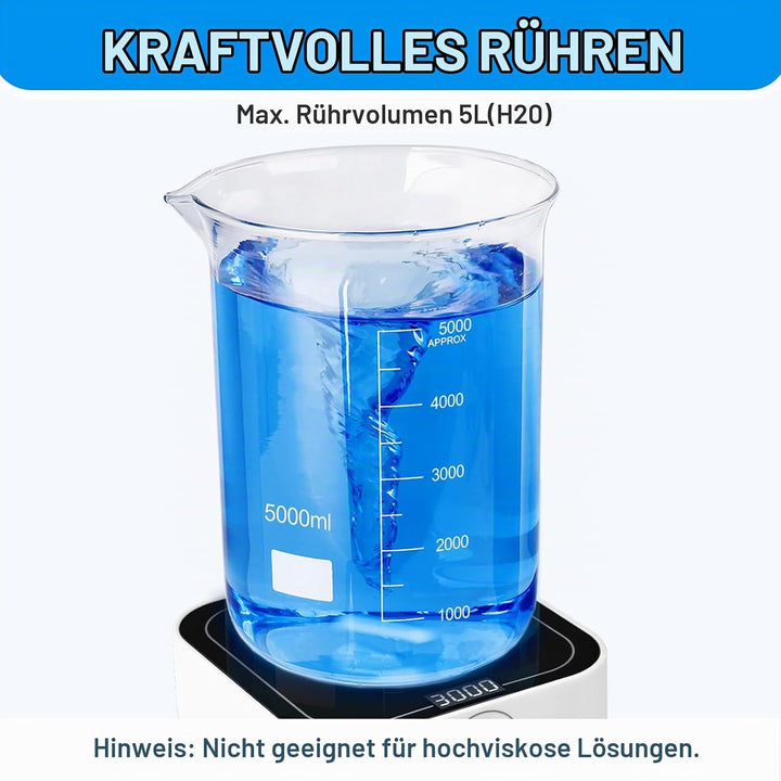 RECIPETTE Digital Magnetrührer 350-3000UpM 5L Labor Magnetrührer mit LED-Display mit 2 Rührfisch Mag
