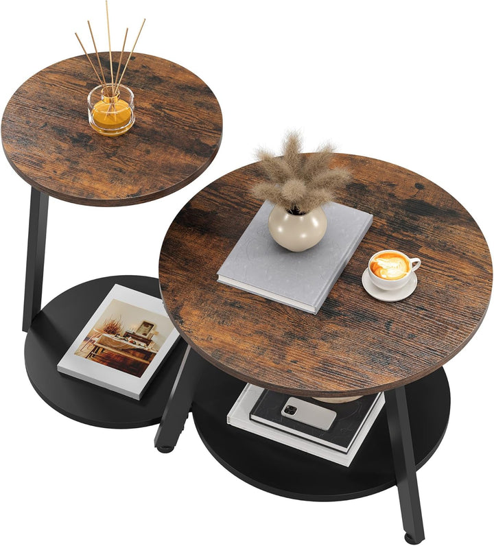 YITAHOME 2er Set Couchtisch Set Rund, Wohnzimmertisch mit Stauraum, Beistelltisch 2er Set Stapelbar