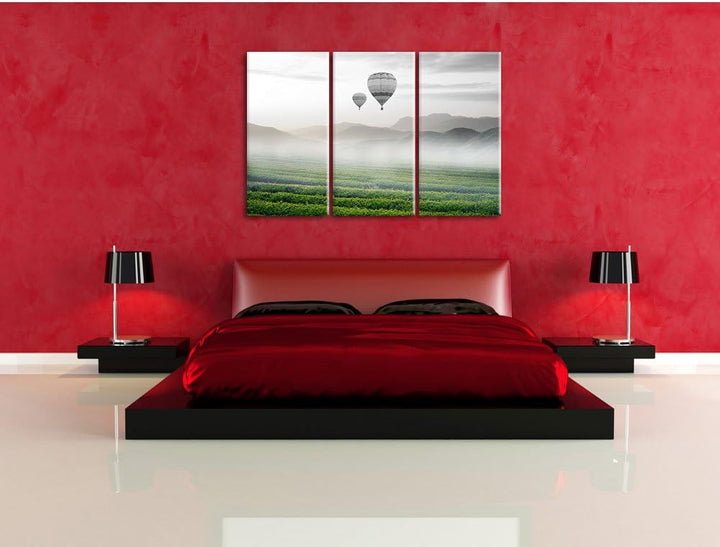 Pixxprint Heissluftballon Landschaft als Leinwandbild/Grösse: 3 Teilig (120x80) cm/Wandbild/Kunstdru