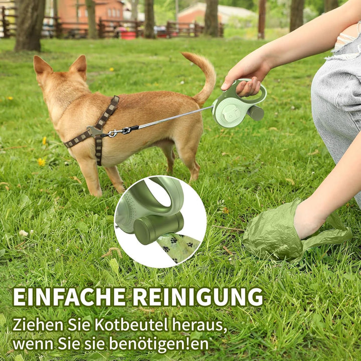8M Lange einziehbare Hundeleine mit LED-Licht, Pecute Hundeleine mit Kotbeutelhalterung 360° Verhedd