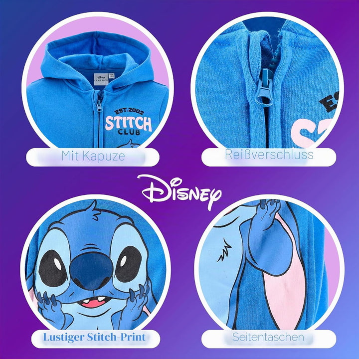 Disney Stitch Mädchen Kapuzenpullover, Pullover mit Reissverschluss, Geschenk für Mädchen, Grössen 3