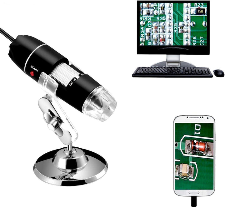 Jiusion 40-1000x Vergrösserung Endoskop, 8 LED USB 2.0 Digital Mikroskop, Mini Kamera mit OTG Adapte