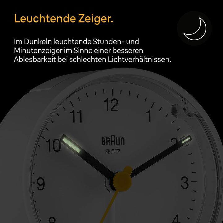 Braun Klassischer analoger Wecker mit Schlummerfunktion und Licht, ruhiges Quarzuhrwerk, Crescendo-A